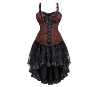 Corset Dress Pirate Skirt Set Women's Steampunk Clothing Victorian Halloween Costume Gothic Plus Size Brown S