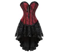 Corset Dress Women's Skirt Set Full Breast Corset Lace Asymmetrical Women's Gothic Punk Short Asymmetrical Corset Dress Vampire Costume Sexy Short Lace Skirt Steampunk Lace Skirt Clothing, red, XS
