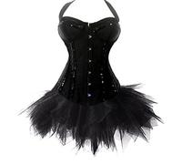 Corset Moulin Rouge Halter Corset with Tutu Skirt Fancy Dress Hen Outfit (UK(14-16) 2XL, Black)
