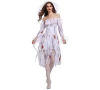 Corset Prom Dress Women's Halloween Costume Ghostly Bride Stage Show Dress Outfits Clothes Masquerade Dresses For Women (White, L)