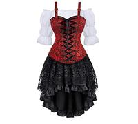 Corset Set Dress Skirt 3 Set Women's Steampunk Clothing Victorian Halloween Costume Gothic Pirate Plus Size Red XL