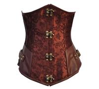 Corset Steampunk Strap Underbust Pirate Bustier Top Women Waist Cincher Vest Shoulder Straps Plus Size Pirate Underbust Sweetheart Shapewear Ladies Jacquard Bodysuit Brown XXL