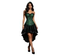 Corset Top Floral Overlay Steel Boned Bodice Detachable Ruffled Gown | Floral overlay corset top with steel boned bodice and detachable ruffled trim, velvet, S-XXL, for costume and reenactment