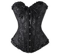 Corset Top for Women Black Corset Halloween Gothic Underbust Lace Up Satin Boned Overbust Bustier Top Push Up Bodysuit Adjustable Bodyshaper Retro Bridal Lingerie (Black-A, XXXXL)