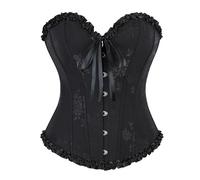 Corset Top for Women's Christmas, Lace Up Boned Overbust Corset Bustier Renaissance Gothic Bustier Shapewear Lingerie Ruffle Trim Waist Plus Size Costume Christmas, Pirate Party, Wedding