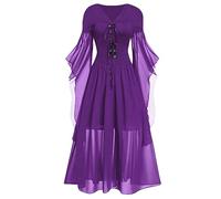 Corset Top Lace up Retro 1950S Midi Dress Croset Flared Sleeve Gown