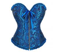 Corset Top Women Blue Burlesque Costumes Overbust Lace-up Gothic Boned Corset Bustier Retro Overbust Halloween Party Underbust Shapewear Bridal Lingerie Push Up Bodysuit Waist Cincher Bodyshaper