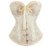 Corset Tops for Women, Bustier Shapewear Vintage Bridal Lingerie Push Up Bodysuit Boned Overbust Floral Lace Up Ruffle Trim Waist Bodyshaper Halloween Gothic Underbust Costume S-6XL