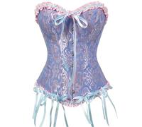 Corset Tops for Women Halloween Costume Lace Up Boned Overbust Blue Corset Bustier Shapewear Lingerie Bodyshaper Top Plus Size Push Bodysuit 5XL
