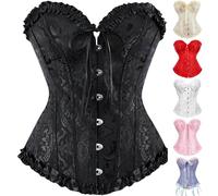 Corset Tops for Women Halloween Costume Lace Up Boned Overbust Waist Black Corset Bustier Shapewear Lingerie Bodyshaper Top Plus Size Push Bodysuit M