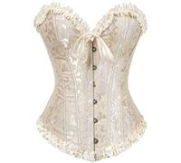 Corset Tops for Women Overbust Bustier Lace Up Strapless Renaissance, Beige, Large