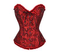 Corset Tops for Women Uk Push Up Bustier Halloween Bodyshaper Gothic Boned Overbust Ladie's Corset Breathable Plus Size Vintage Lingerie Victorian Waist Lace Up Underbust for Pirate Party Cosplay