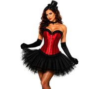 Corset Tutu Skirt Women Burlesque Costume Halloween Fancy Dress Size 6-24 | Fully boned satin overbust design, steel busk fastening, lace-up back, layered jagged-edge tulle skirt, black blue red purple