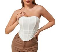 Corset Women's Transparent Corset Top Full Breast Mesh Corset Gothic Bustier Bodice Top Strapless Shoulderless Sleeveless Body Shaper Vintage Costume Bodice Corset for Party Carnival, White, XL