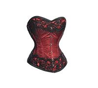 CorsetsNmore Red Satin Black Sequins Gothic Burlesque Waist Training Basque Overbust Corset