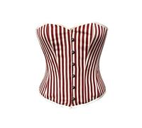 CorsetsNmore Women’s Red Satin & Black Sequin Overbust Corset - Handmade Lace Applique Waist Cincher - Burlesque Moulin Rouge Costume & Steampunk Victorian Bodice Top