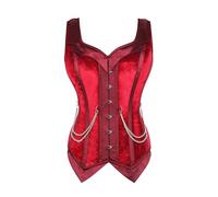 CorsetsNmore Women’s Red Velvet With Burgundy Satin Sweetheart Neck Shoulder Strap Gothic Costume Overbust Corset