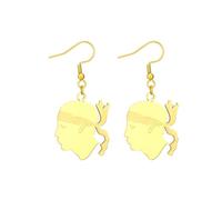 Corsica Moor's Head Dangle Earrings Stainless Steel Tête de Maure Corse Regional Symbol Drop Jewellery For Women Men (Gold Colour-2)