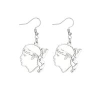 Corsica Moor's Head Dangle Earrings Stainless Steel Tête de Maure Corse Regional Symbol Drop Jewellery For Women Men (Silver Colour-1)
