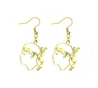 Corsica Moor's Head Dangle Earrings Stainless Steel Tête de Maure Corse Regional Symbol Drop Jewellery For Women Men (Gold Colour-1)