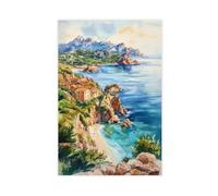 Corsica Watercolor Poster Corsica Travel Print France Wall Art Island Decor Coastal Scene Mountain Landscape Mediterranean View Canvas Deco Prints Unf