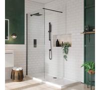 Corso Bathrooms 700mm Wide Wet Room Panel Matt Black 8M Glass 2000mm High