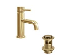 Corso Bathrooms Apres Brushed Brass Mono Basin Mixer+Waste