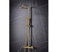 Corso Bathrooms Apres Brushed Brass Twin Head Rigid Riser Shower Kit Thermostatic