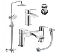 Corso Bathrooms Belantia Chrome Thermostatic Shower Pack Inc Round Thermostatic Shower, Bath Filler, Mono Basin Mixer. Includes All Wastes