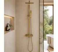 Corso Bathrooms Beulah Square Thermostatic Brushed Brass Dual Head Shower And Bath Filler - 3-In-1