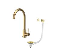 Corso Bathrooms Bronx Brushed Brass Mono Kitchen Tap With Waste And Overflow Covers