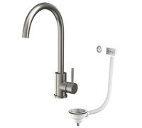Corso Bathrooms Bronx Brushed Stainless Steel Mono Kitchen Tap With Waste And Overflow Covers