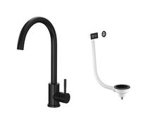 Corso Bathrooms Bronx Matt Black Mono Kitchen Tap With Waste And Overflow Covers