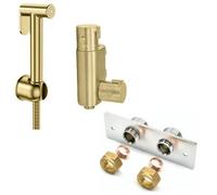 Corso Bathrooms Brushed Brass Thermostatic Douche Shattaf Valve, Handheld Spray And Concealed Wallplate - Manufacturer Guarantee