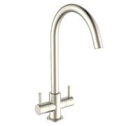Corso Evolution Brushed Nickel Twin Lever Kitchen Mixer Tap | Twin Lever | Brushed Nickel Finish | Swan Neck Swivel Spout