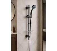 Corso Bathrooms Matt Black Slide Rail Kit Complete With Handset, Hose And Soap Holder