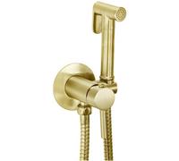 Corso Bathrooms Modern Round Brushed Brass Bidet Douche Shattaf Kit With Shut Off Valve And Hose