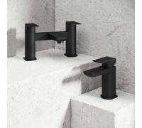 Corso Bathrooms Rhodos Matt Black Bathroom Tap Pack, Includes Deck Mounted Bath Filler And Mono Basin Mixer, Matt Black Finish