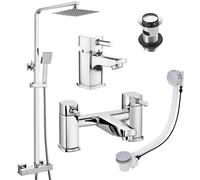 Corso Bathrooms Square Chrome Thermostatic Overhead Shower Kit With Cube Basin Mixer Tap & Bath Filler Set Inc. Waste Set