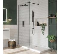 Corso Bathrooms Waltham 800mm Matt Black Wet Room Screen 2M High 8mm Glass
