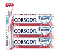 Corsodyl Complete Protection Bundle: 3X Complete Protection Extra Fresh Toothpaste 75ml & 1X Corsodyl Soft Toothbrush
