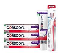 Corsodyl Ultra Clean Gum Care Bundle, Daily Fluoride Toothpaste 75 ml & Soft Toothbrush, 4-Piece Set