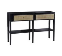 corson cane rattan wooden console table with 2 drawers in black