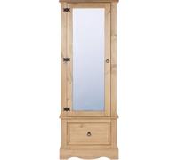 Corson Pine Mexican Single Door Mirror Wardrobe with Drawer