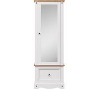 Corson White Mexican Pine Single Door Mirror Wardrobe with Drawer