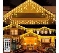 CORST 10M 400LED Outdoor Curtain Roof Lights for Eaves,Window Waterfall Icicle Light Plug in Connectable with Remote Timer Waterproof for Outside Ceiling Gazebo Decor(Warm White)