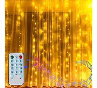 CORST 2M X 2M Christmas Curtain Lights for Bedroom,Window Curtain Lights Waterfall Hanging Backdrop Fairy Light Battery Powered Wall Lights, Music Activated for Gazebo Indoor Decor