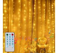 CORST 2M X 2M Curtain Lights for Bedroom Battery Powered,Window Curtain Lights Indoor Oudoor,Waterfall Hanging Backdrop Fairy Light Wall Lights, Music Activated for Gazebo Ceiling Decor