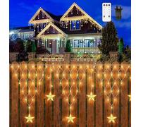 CORST 4M Outdoor Net Lights Plug in,Star Hanging Net Mesh Lights for Bushes, Outside Garden Tree Lights Waterproof with Remote Timer for Balcony Fence Roof Wall(Warm White)