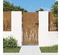 Corten Steel Garden Gate 85 x 175 cm with Laser Cut Grass Design, Adjustable Width 90-92 cm, Lockable, Heavy Duty Metal Gate for Garden, Yard, Driveway and Privacy Screen
